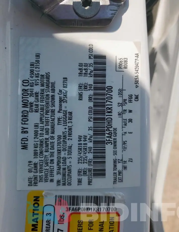 3FA6P0HD1KR170700 Photo# 12