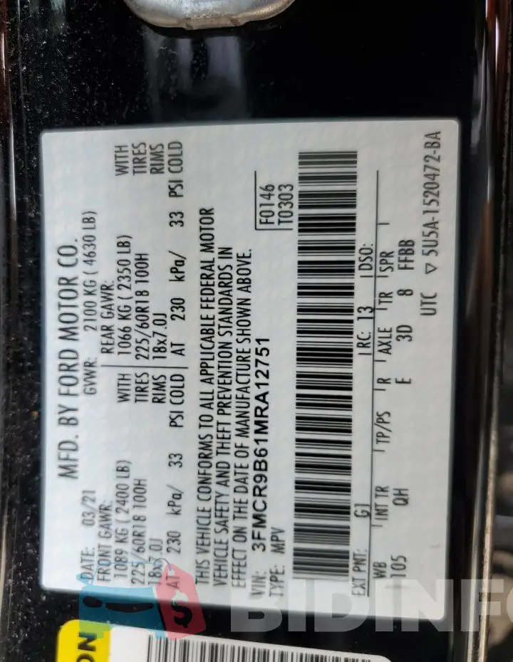 3FMCR9B61MRA12751 Photo# 13