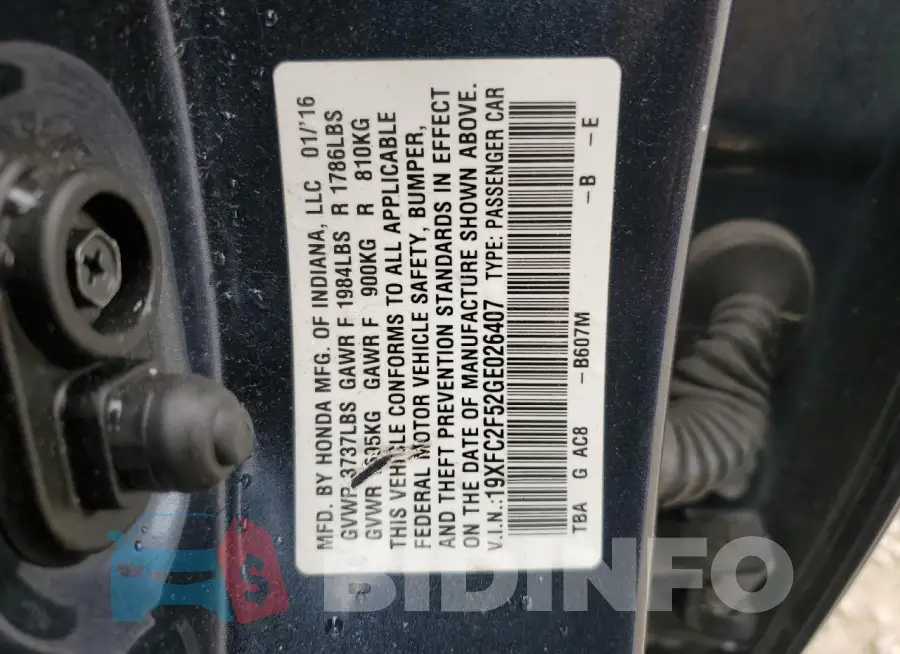 19XFC2F52GE026407 Photo# 12