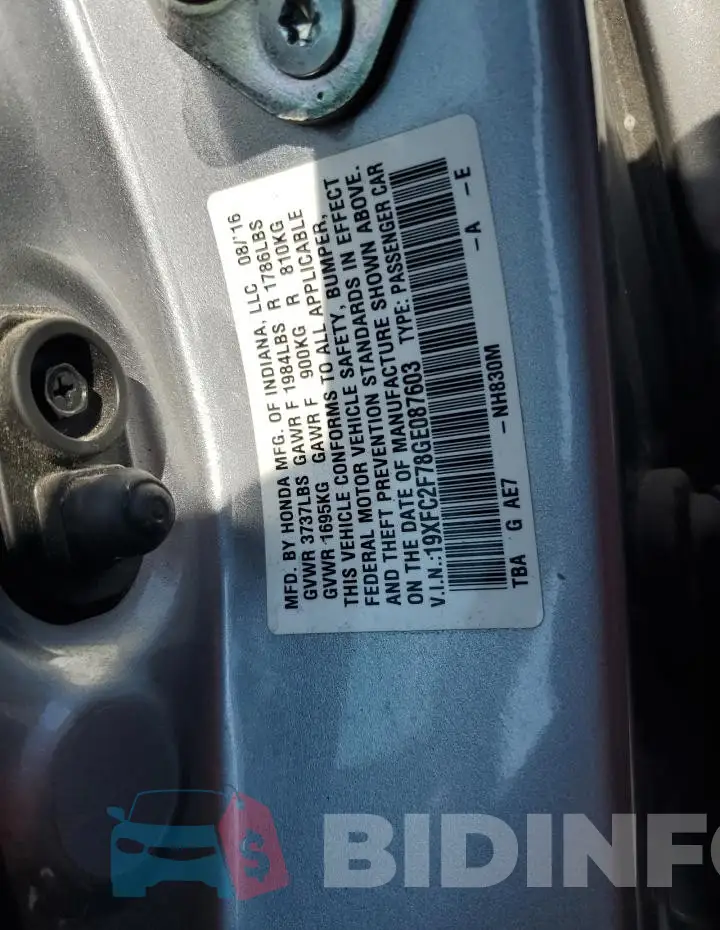 19XFC2F78GE087603 Photo# 13