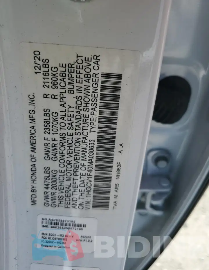 1HGCV1F40MA030633 Photo# 13