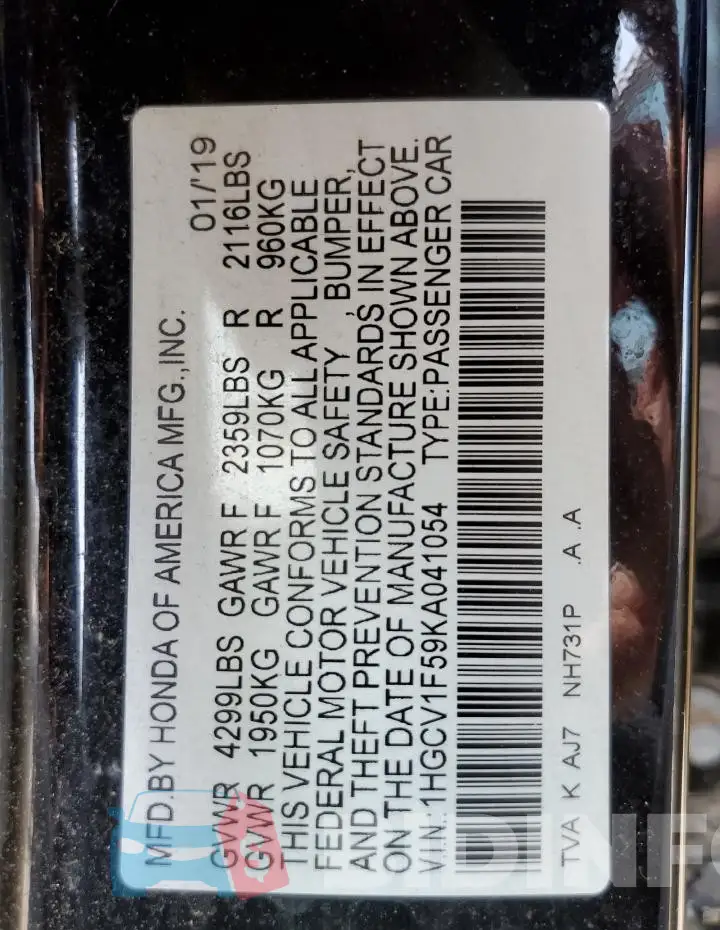 1HGCV1F59KA041054 Photo# 12