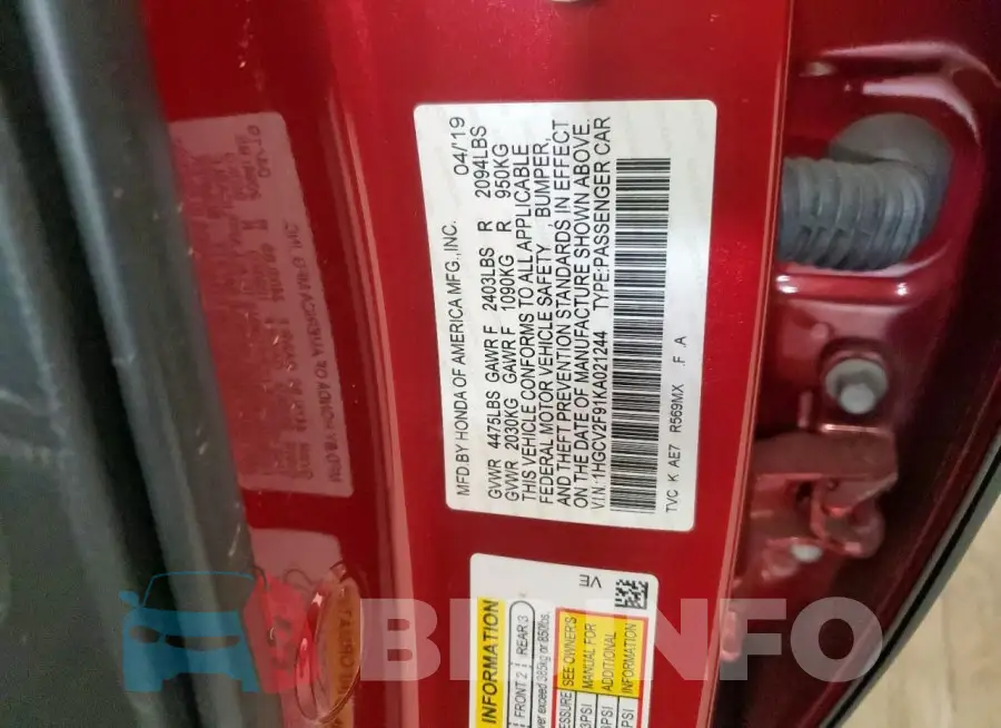 1HGCV2F91KA021244 Photo# 12