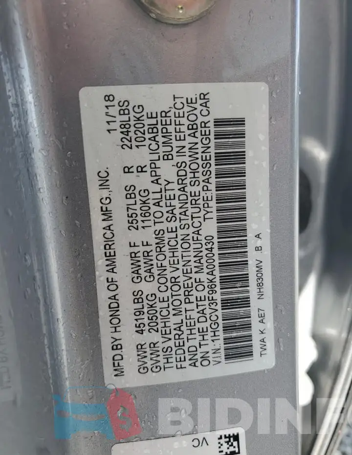1HGCV3F96KA000430 Photo# 12