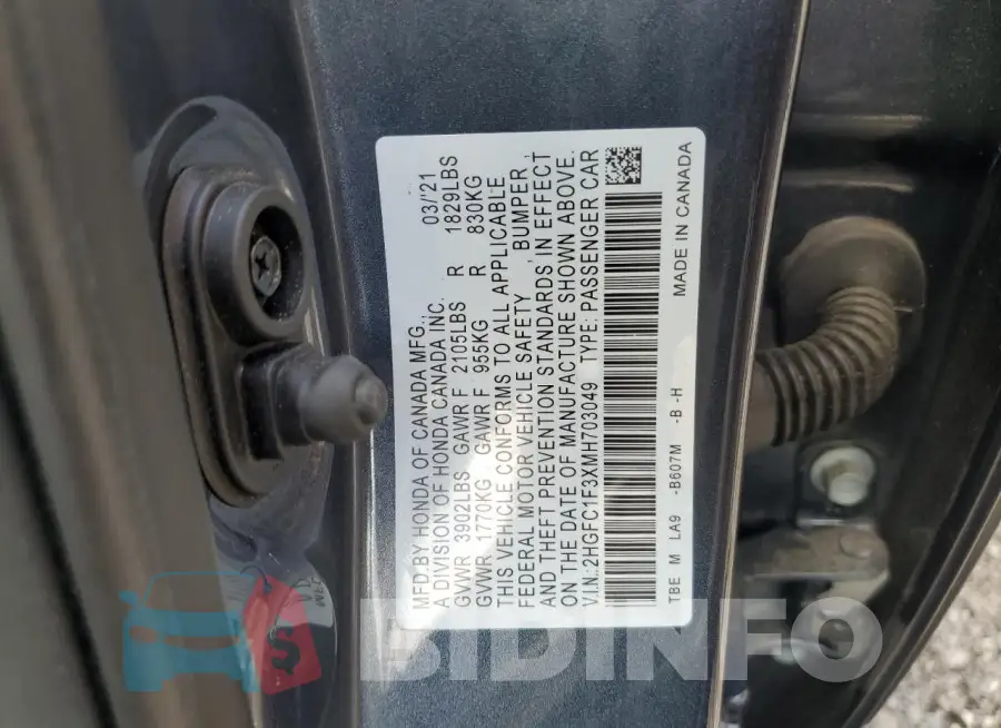 2HGFC1F3XMH703049 Photo# 12
