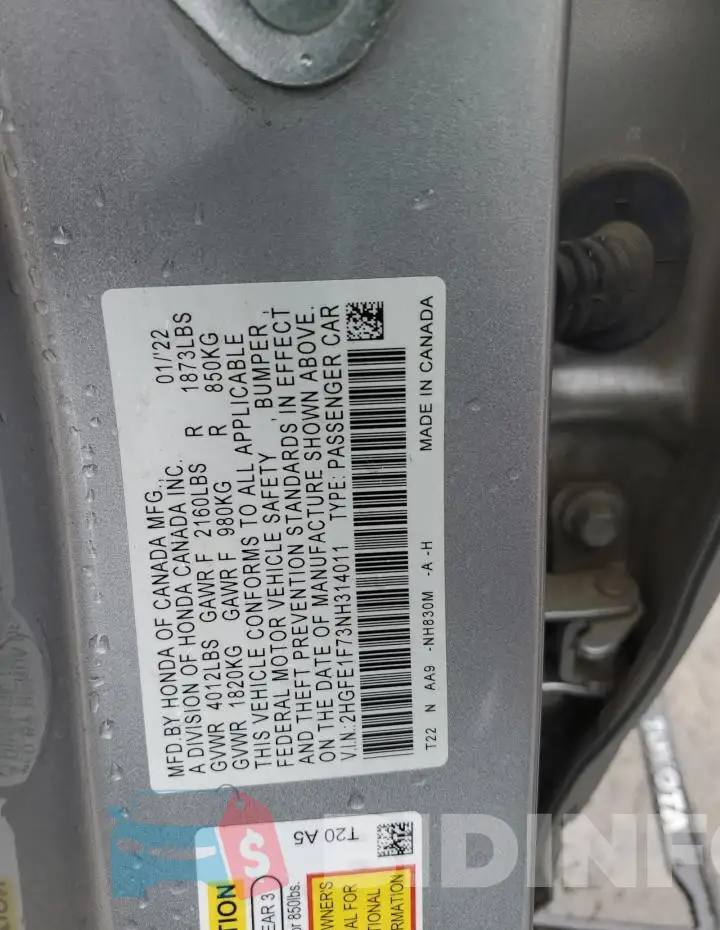 2HGFE1F73NH314011 Photo# 12