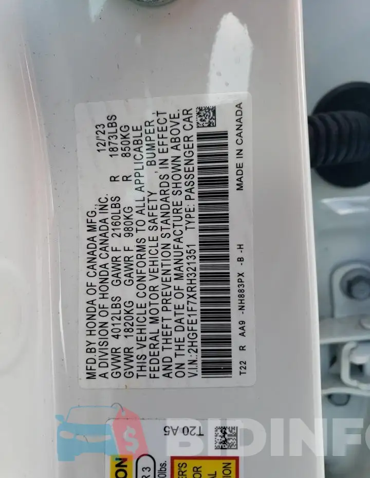 2HGFE1F7XRH321351 Photo# 12