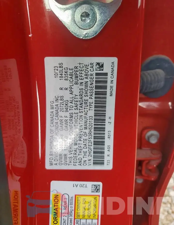 2HGFE2F53RH520133 Photo# 12