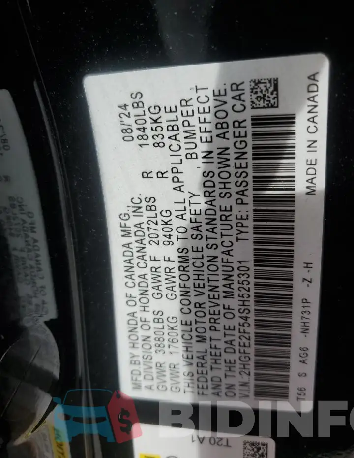 2HGFE2F54SH525301 Photo# 12