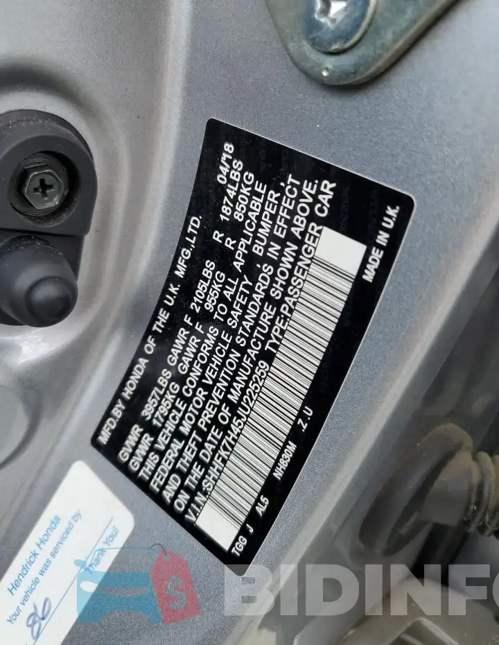 SHHFK7H45JU225259 Photo# 12