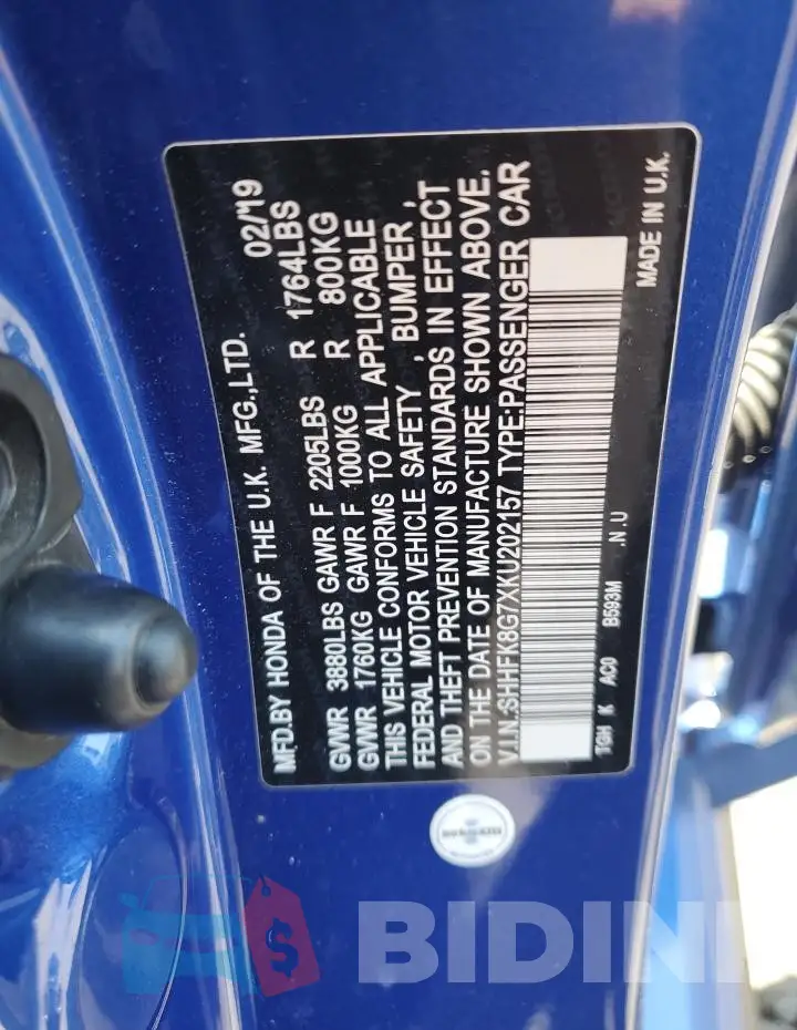 SHHFK8G7XKU202157 Photo# 13