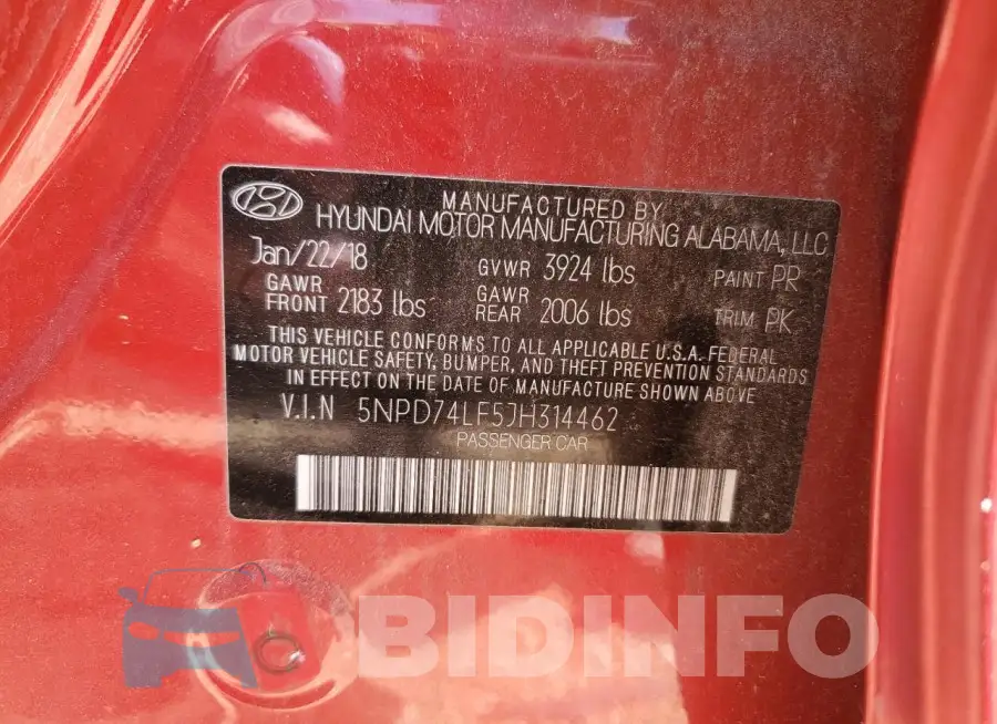 5NPD74LF5JH314462 Photo# 12