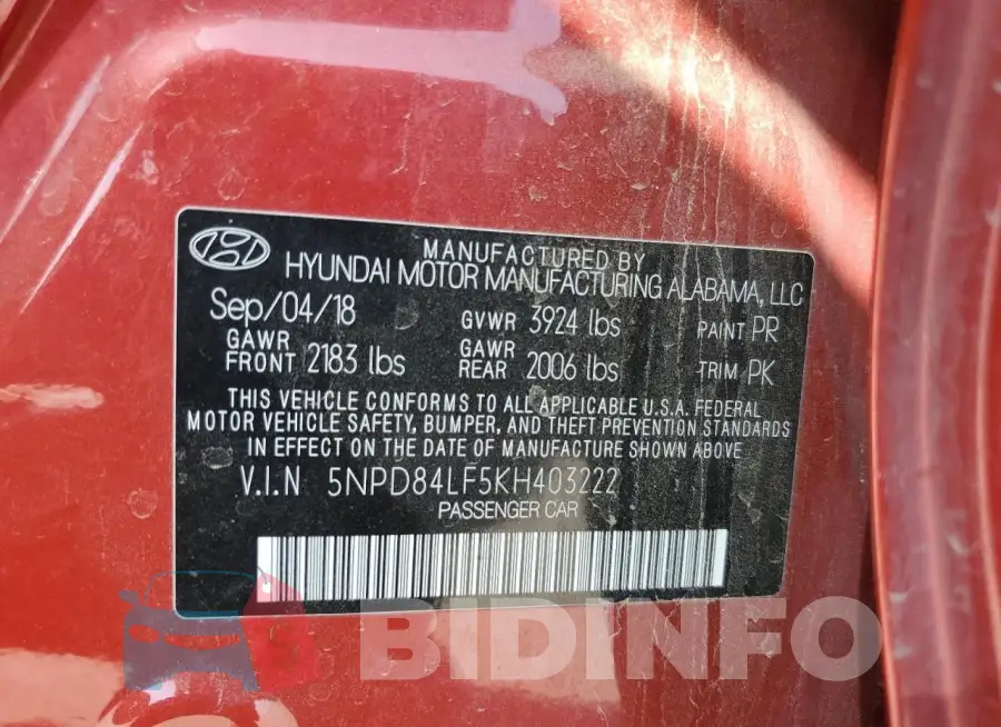 5NPD84LF5KH403222 Photo# 12
