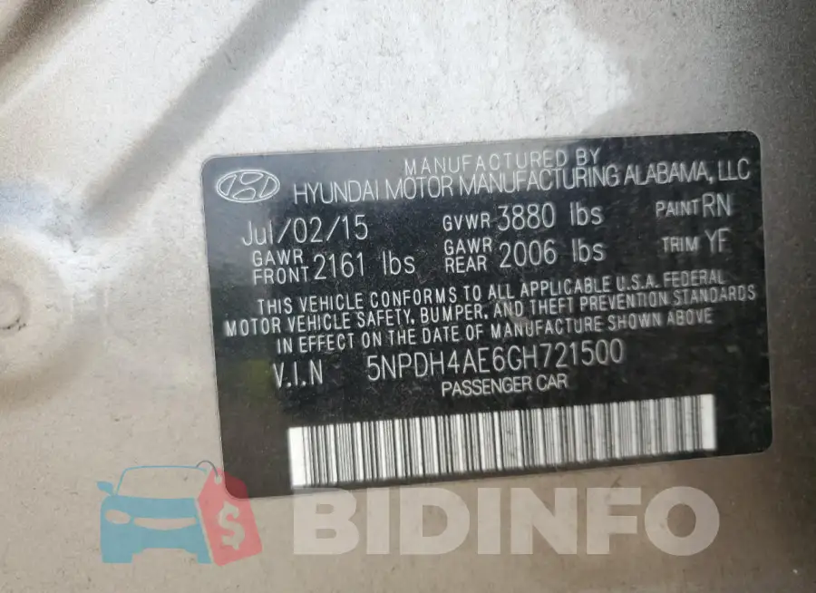 5NPDH4AE6GH721500 Photo# 12