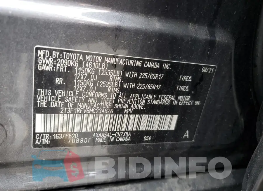 2T3F1RFV6MC234676 Photo# 13