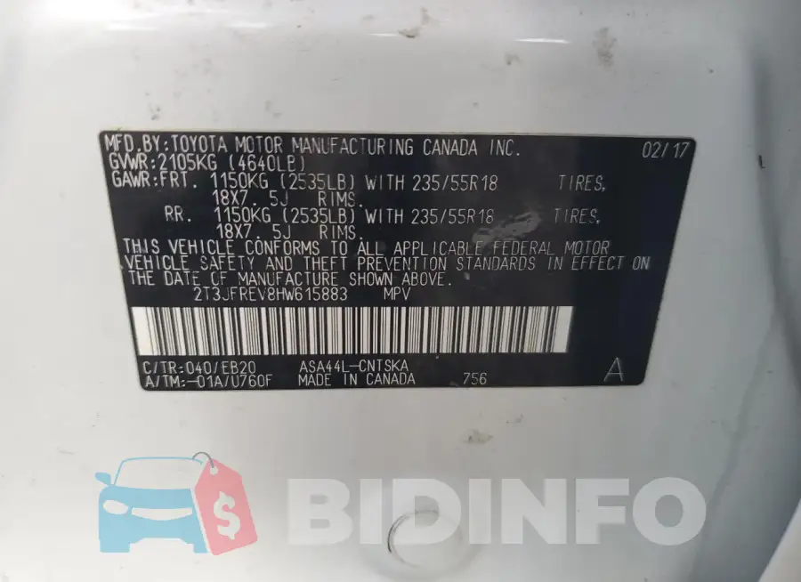 2T3JFREV8HW615883 Photo# 13