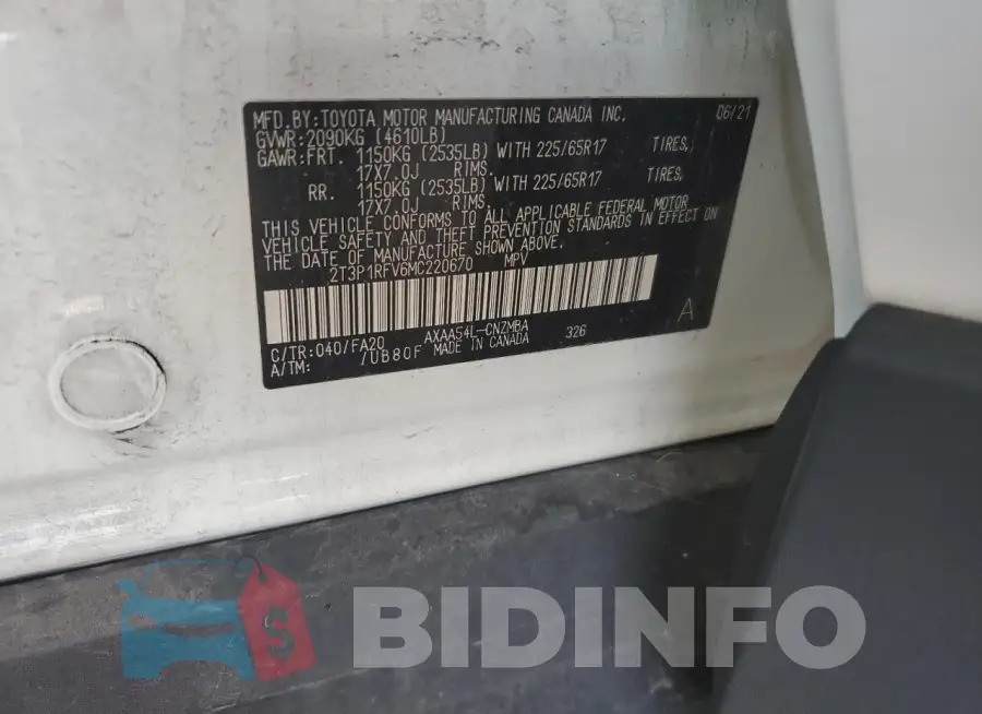 2T3P1RFV6MC220670 Photo# 13
