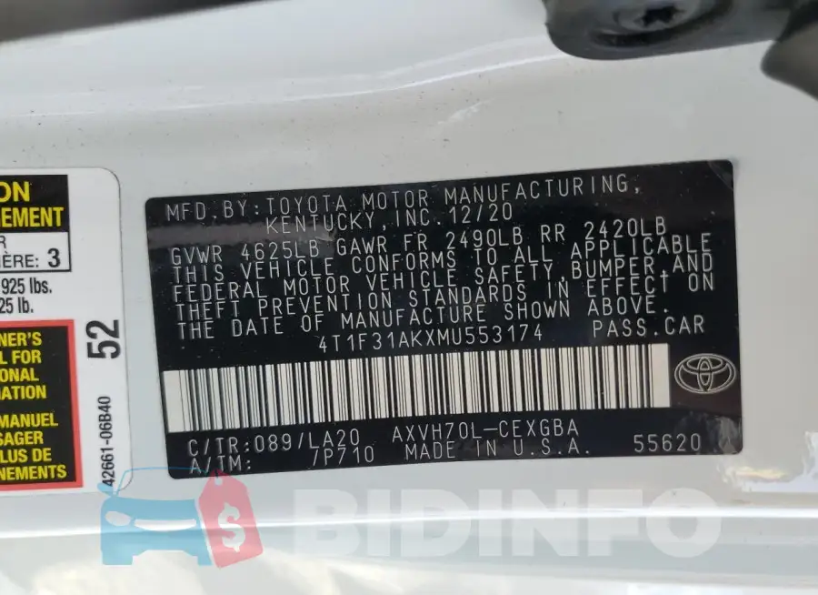4T1F31AKXMU553174 Photo# 12