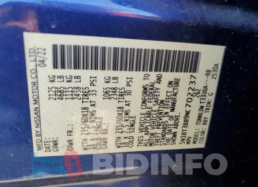 5N1BT3BB9NC702237 Photo# 13