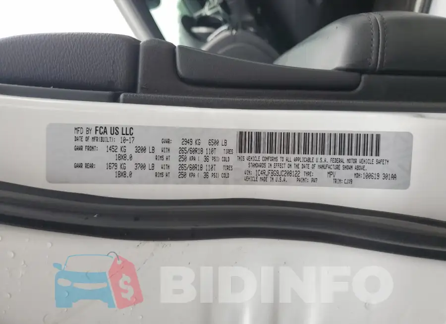1C4RJFBG9JC208122 Photo# 13