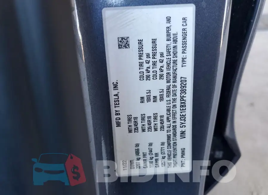 5YJ3E1EBXPF389207 Photo# 13