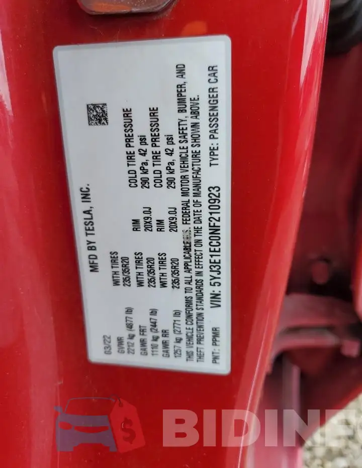 5YJ3E1EC0NF210923 Photo# 12