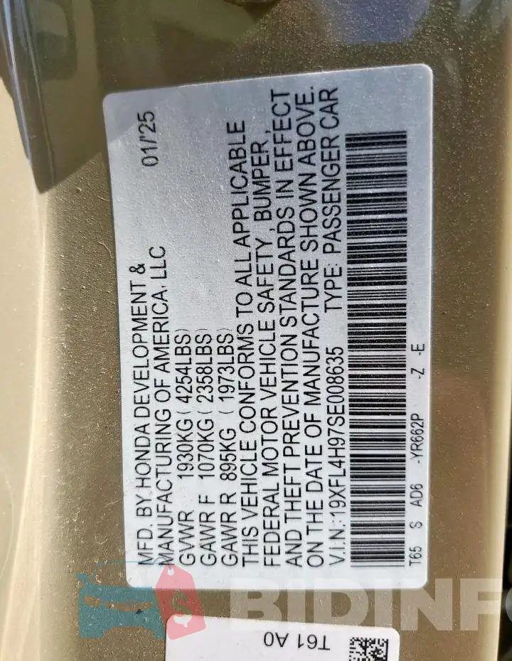 19XFL4H97SE008635 Photo# 13