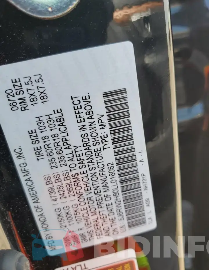 5J6RW2H80LL016062 Photo# 12
