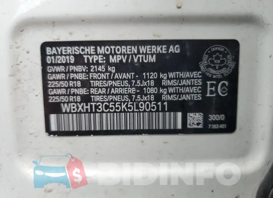 WBXHT3C55K5L90511 Photo# 13