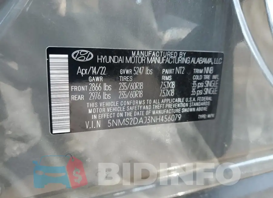 5NMS2DAJ3NH456079 Photo# 13