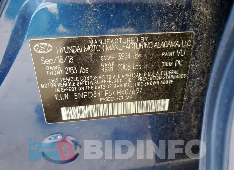 5NPD84LF6KH407697 Photo# 12