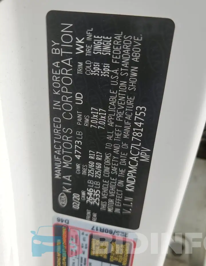 KNDPMCAC7L7814753 Photo# 13