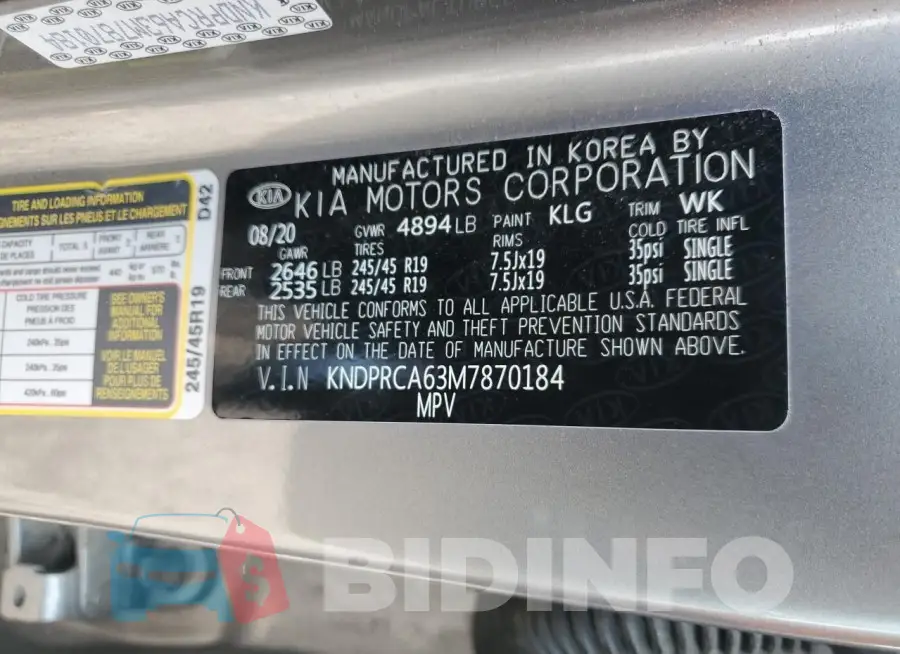 KNDPRCA63M7870184 Photo# 13