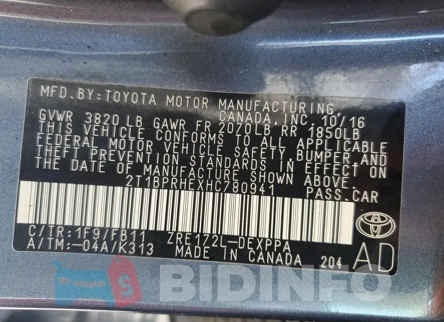 2T1BPRHEXHC780941 Photo# 12