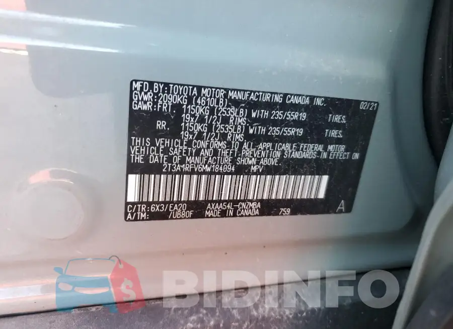 2T3A1RFV6MW184094 Photo# 13