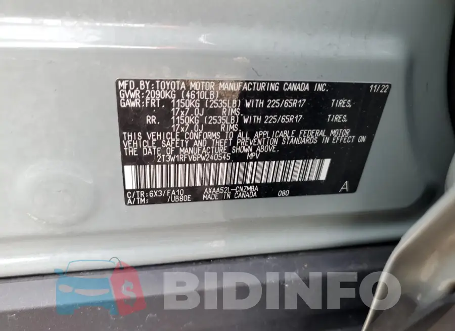 2T3W1RFV6PW240545 Photo# 14
