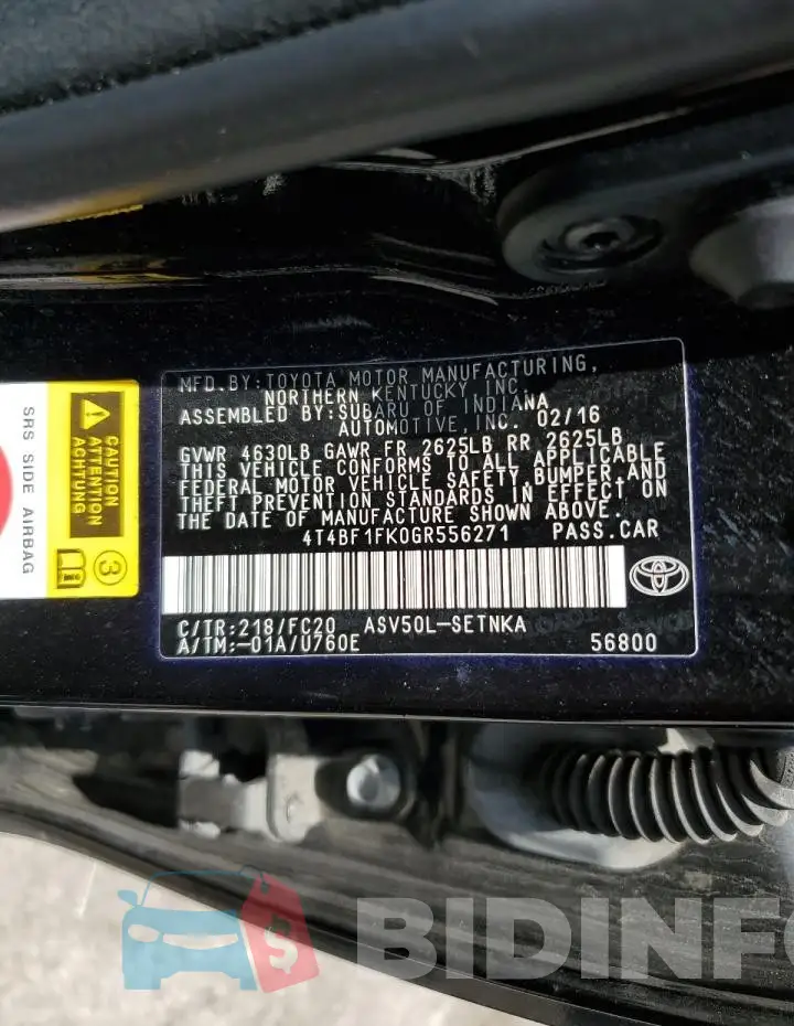 4T4BF1FK0GR556271 Photo# 12