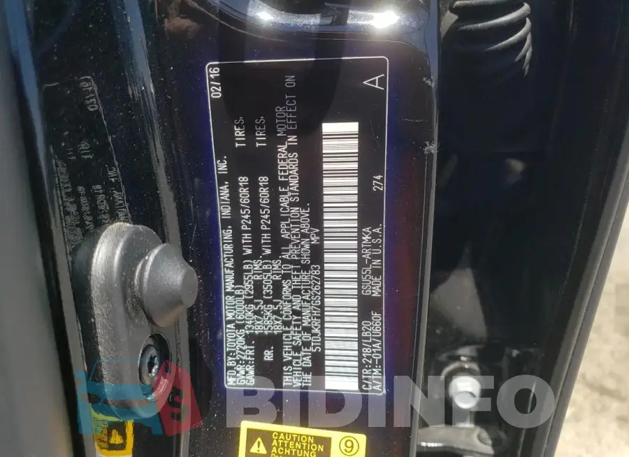 5TDJKRFH7GS262783 Photo# 14