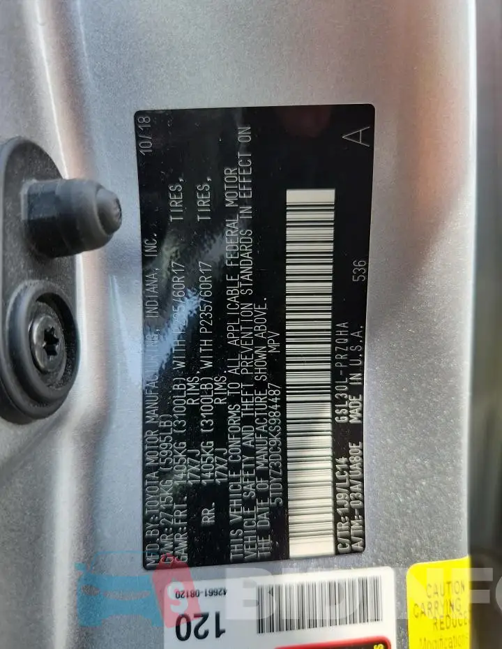 5TDYZ3DC9KS984487 Photo# 13