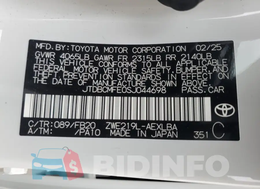 JTDBCMFE0SJ044698 Photo# 12