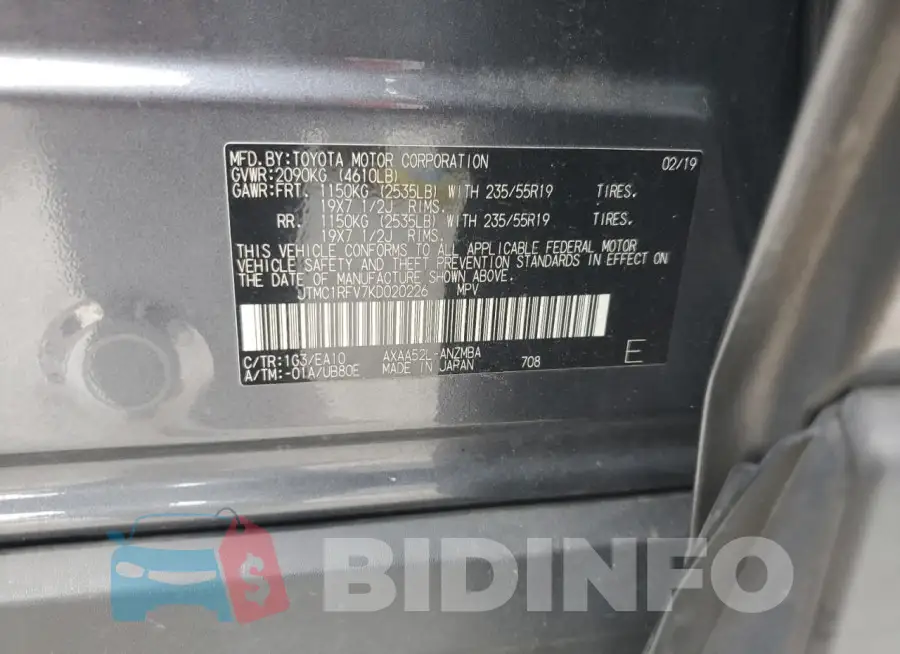 JTMC1RFV7KD020226 Photo# 14