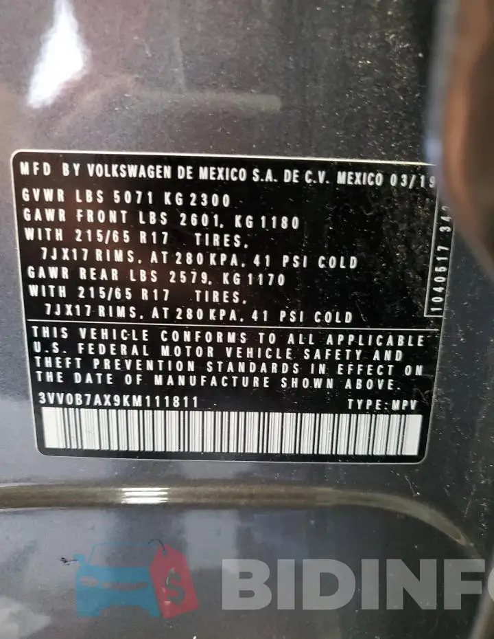 3VV0B7AX9KM111811 Photo# 13