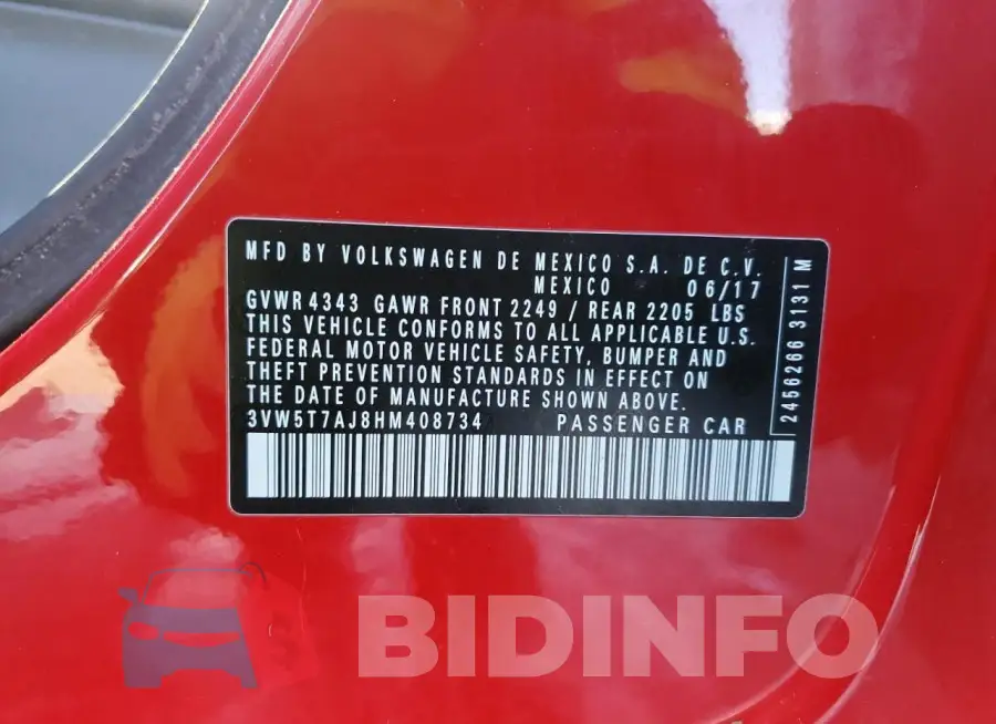 3VW5T7AJ8HM408734 Photo# 13