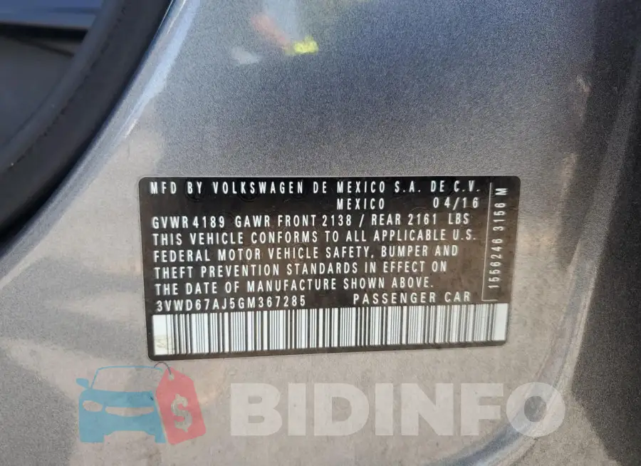 3VWD67AJ5GM367285 Photo# 12