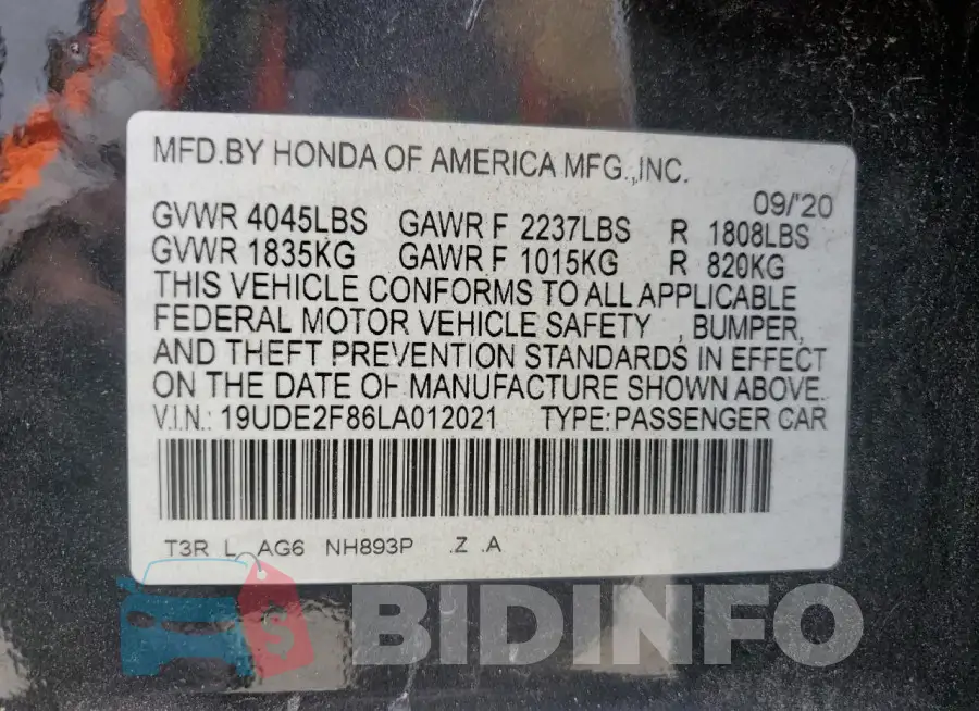 19UDE2F86LA012021 Photo# 12