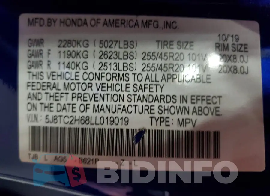 5J8TC2H68LL019019 Photo# 14