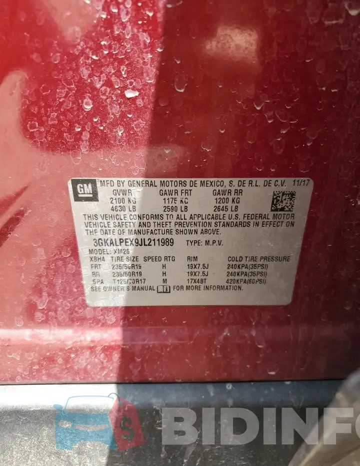 3GKALPEX9JL211989 Photo# 13