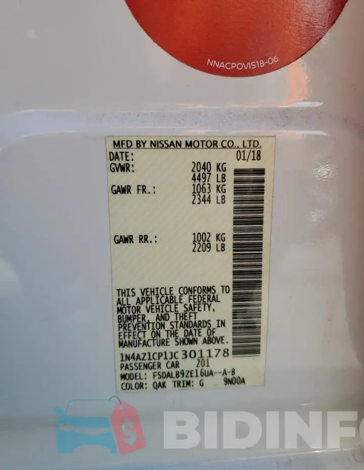 1N4AZ1CP1JC301178 Photo# 12