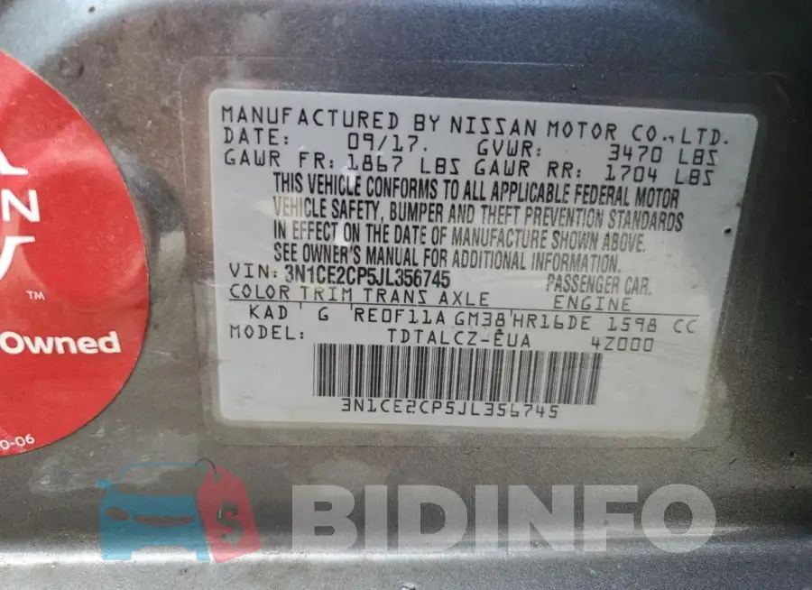 3N1CE2CP5JL356745 Photo# 13