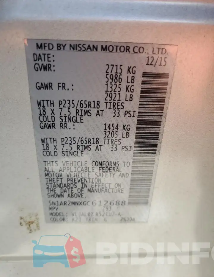 5N1AR2MNXGC612688 Photo# 14